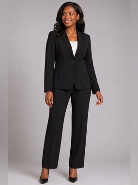 Kasper Black Pant Suit Women’s Size 12 Blazer Slacks Career Office